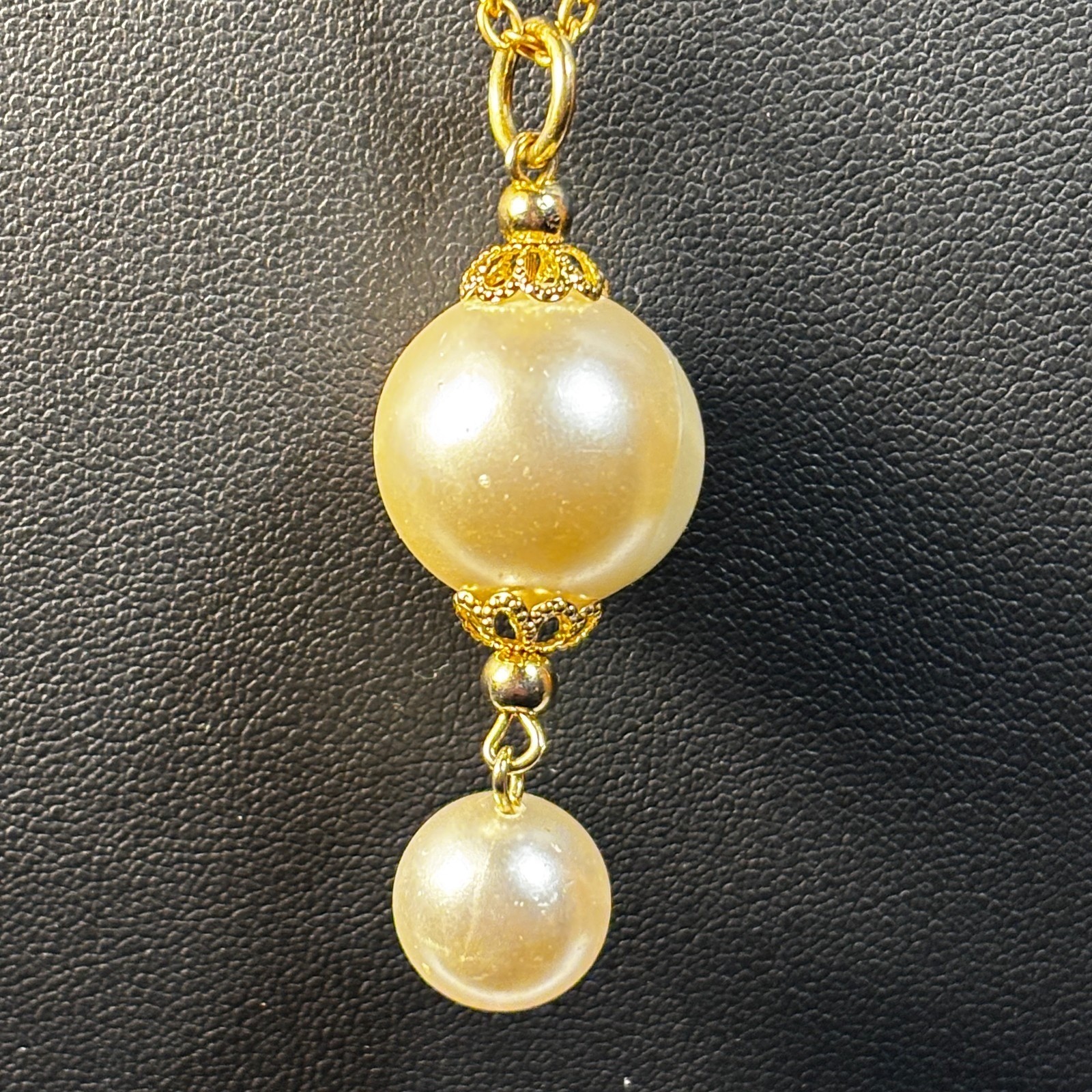 Gold Tone Layered Faux Pearl Pendant Necklace Set Orb Birdcage Drop 18-20 In