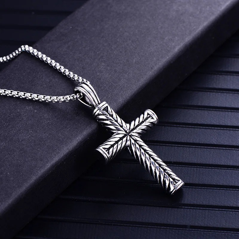 Boys Mens Stainless Steel Vintage Cross Pendant Necklace Men Women Silver
