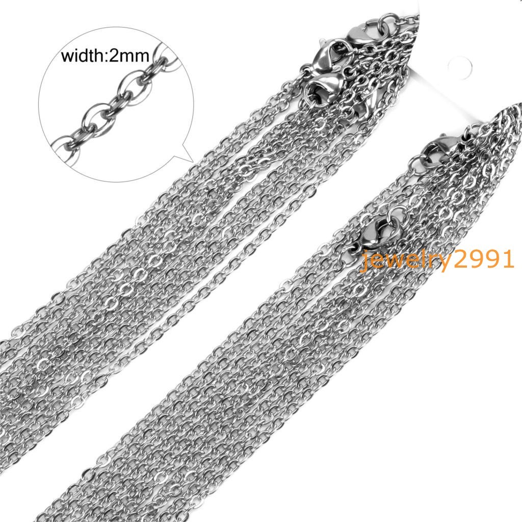 100pcs Lot womens stainless steel silver rolo chain necklaces 1.5/2/2.5/3.2mm