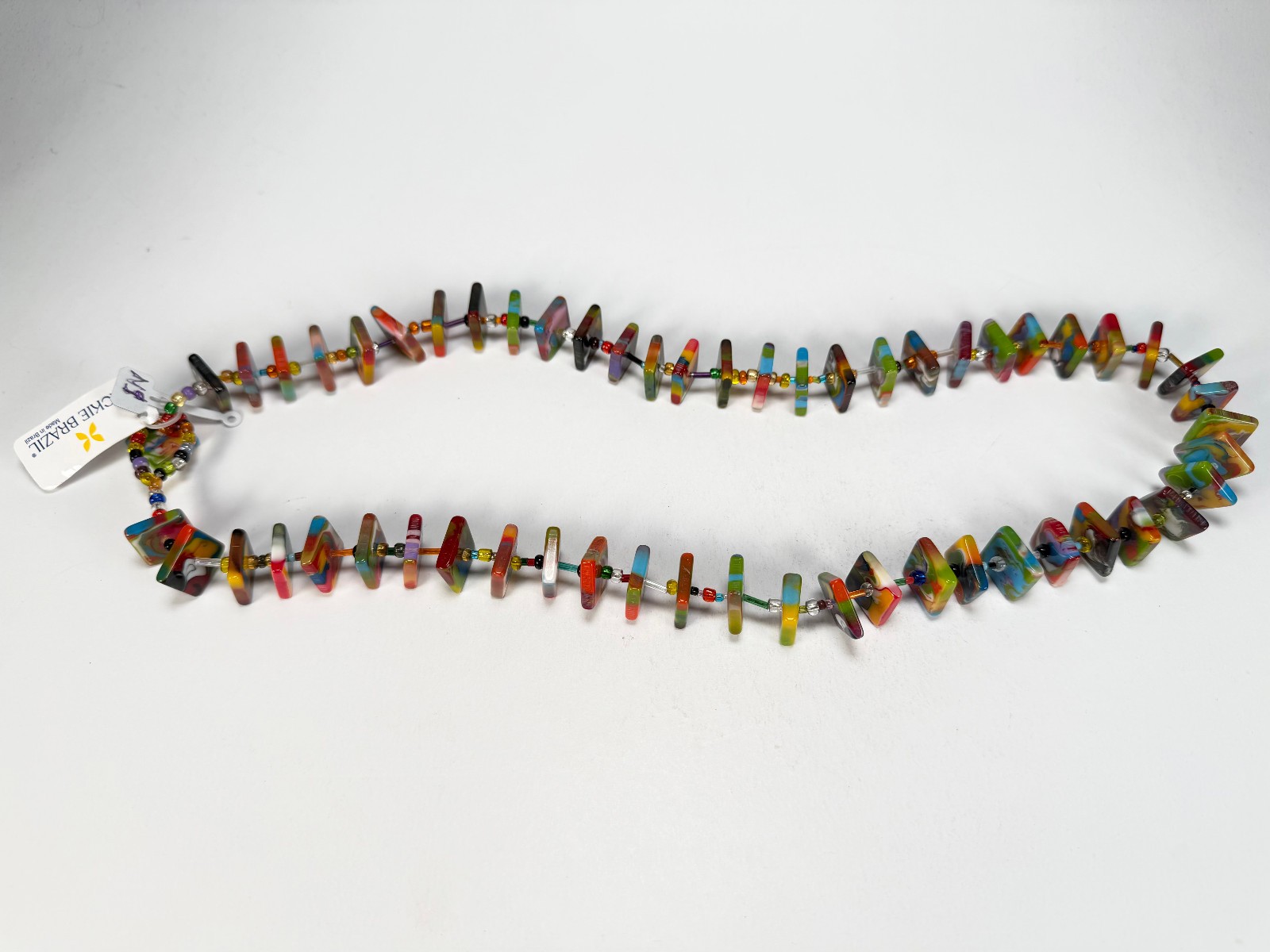 Jackie Brazil “Africa” Kandinsky Liquorice Squares & Beads 70cm Necklace (N0009)