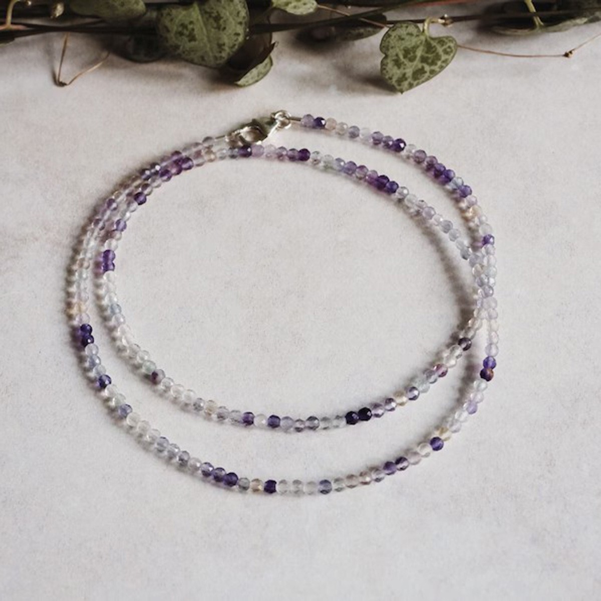 Natural Rainbow Fluorite Choker 2mm Crystal Gemstone Bead Dainty Choker Necklace