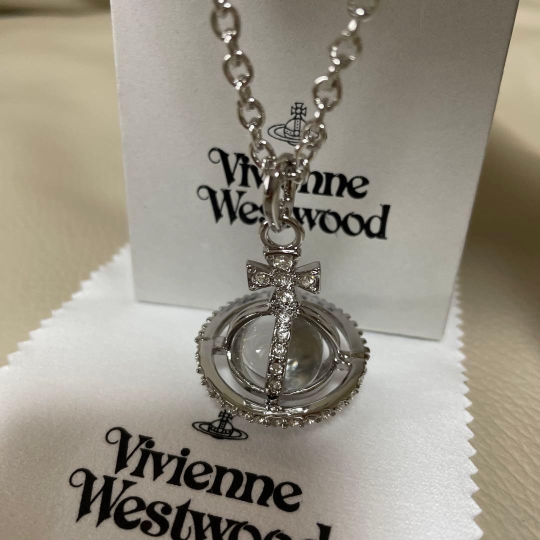 Vivienne Westwood Necklace Orb globe silver clear IN BOX C.64cm T.3.5 x 3.5cm