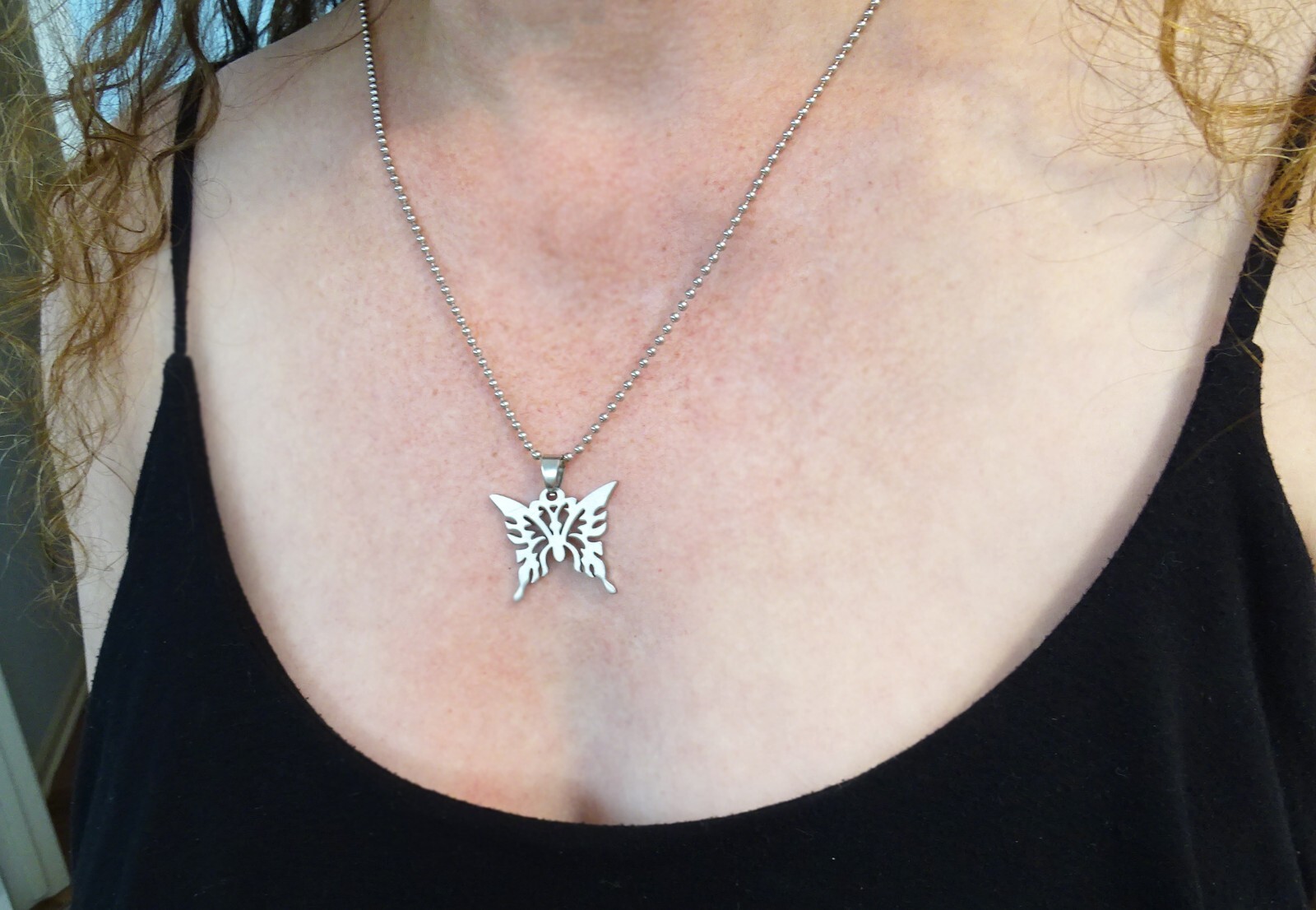 New Large Stainless Steel Butterfly 25” Steel Ball Chain Unisex Retro Necklace