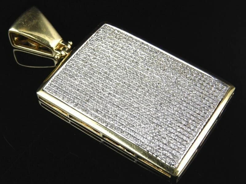 Men’s Dog tag Pendant Simulated Round Cut Diamond 14K Yellow Gold Plated