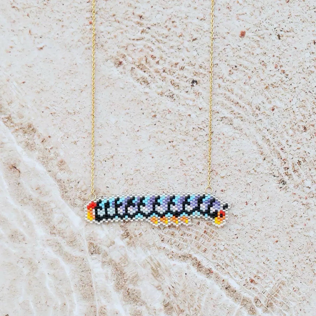 Handmade Caterpillar Pendant Beaded Bar Necklace Gift for Women Girls