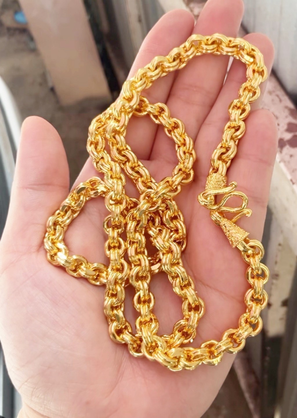 H9 Necklace 24k Gold Plated Men Women Jewelry Weight 8 Baht 26″ Double ring Gem