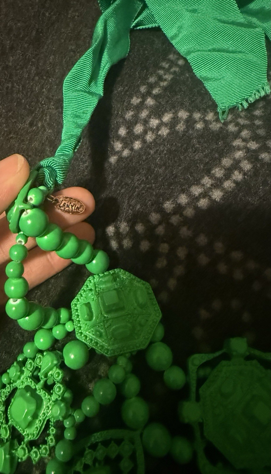 RARE Lanvin x H&M Statement Necklace Green Ribbon Archival Collector Piece 2010