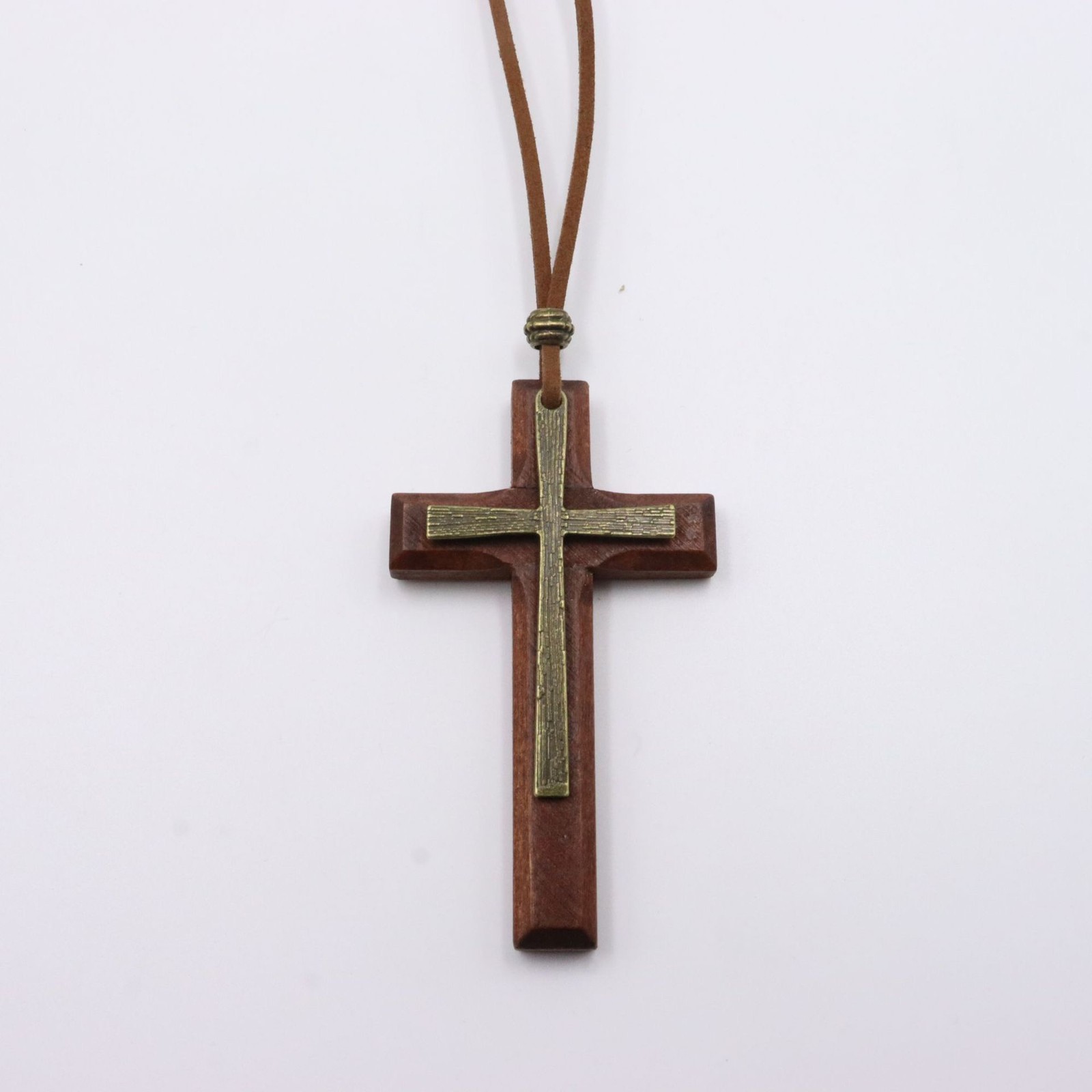 Retro Wood Cross Crucifix Leather Cord Pendant Men Women Necklace Sweather Chain