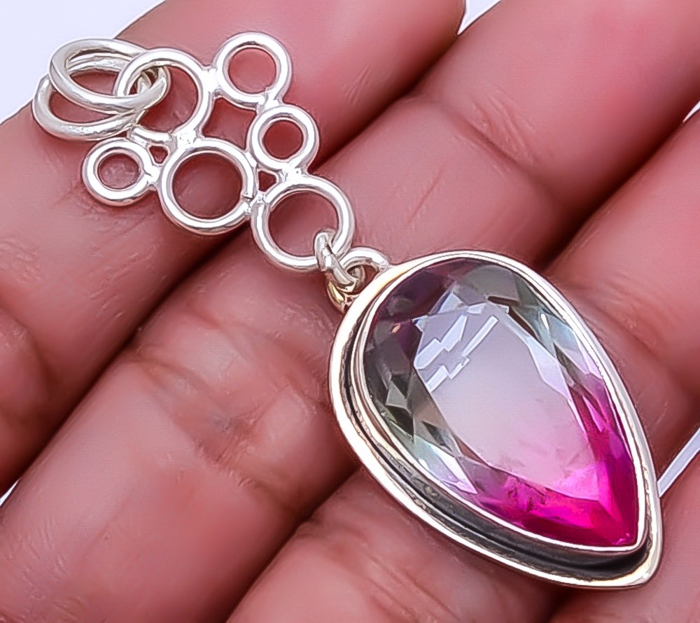 Bi Color Tourmaline 925 Sterling Silver Pendant 2.15″ A71