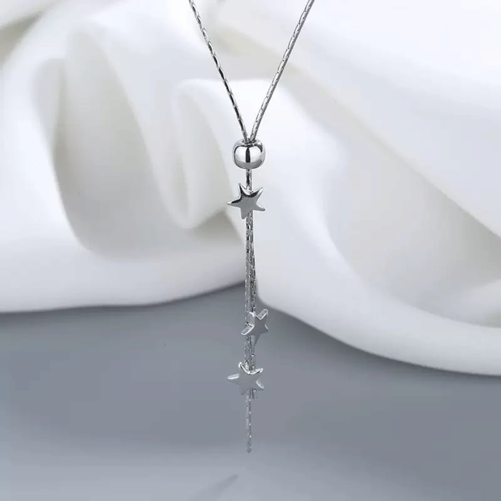 925 Sterling Silver Plated Star Slide Lariat Pendant Necklace Women B26