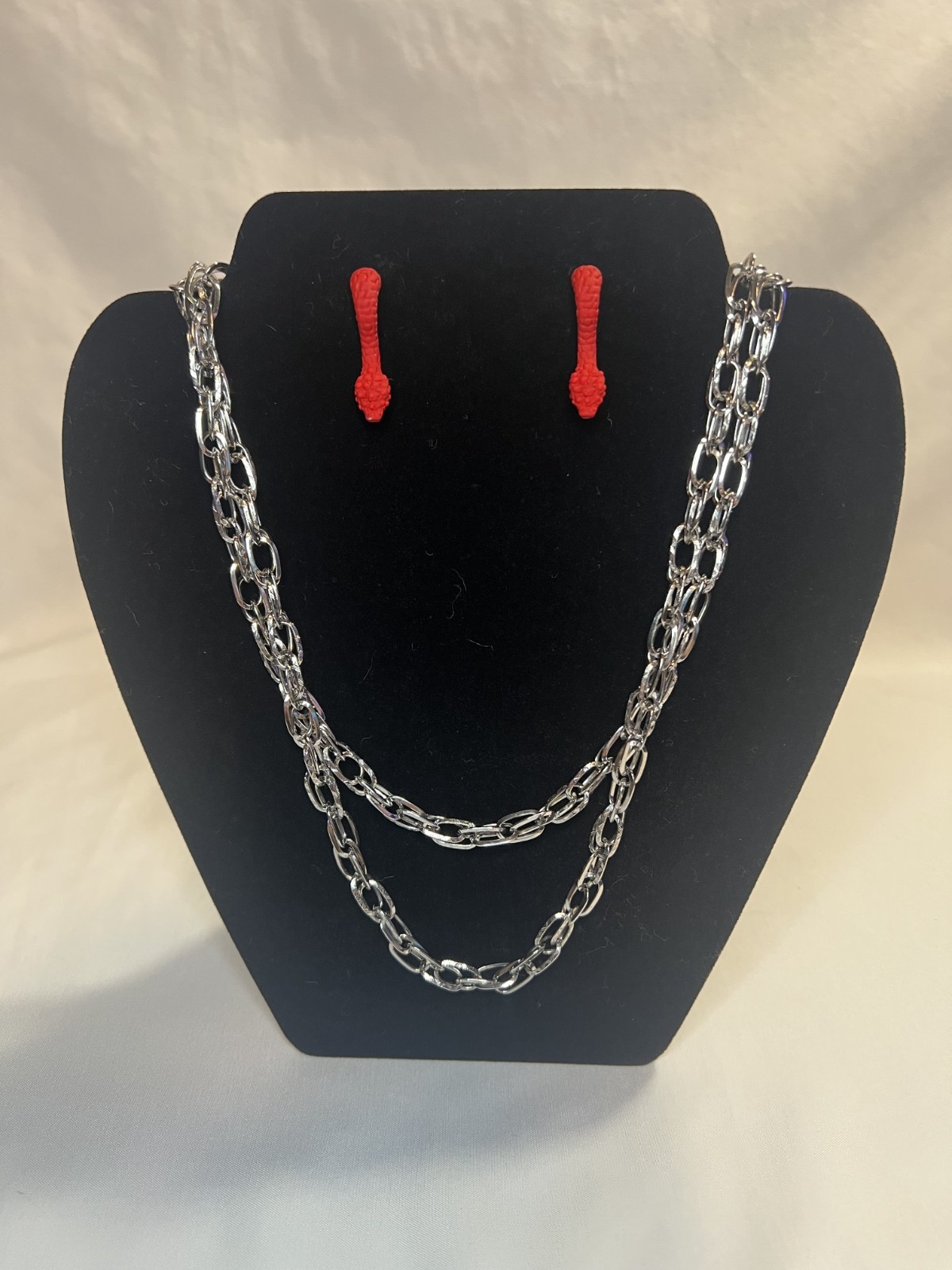 5Pc Gothic Alt Jewelry DESIGNER Red Snake Earring Set Black Spike Hoops Rings