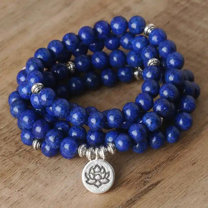 108 Mala Beads Prayer Lapis Lazuli Necklace Multi Strands Healing Yoga Prayer