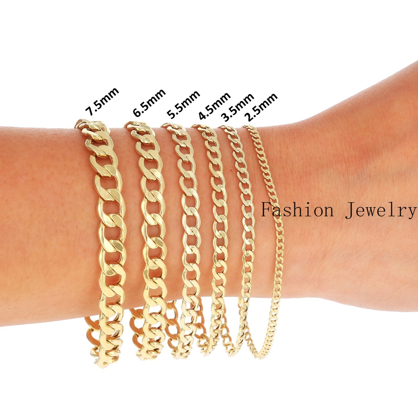 14K Yellow Gold 2mm-7.5mm Curb Cuban Chain Link Pendant Necklace Bracelet 7″-30″