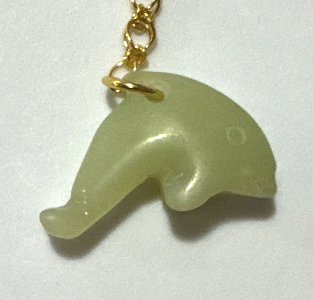 Dolphin Green Aventurine Pendant Necklace Jewelry Gold Tone Chain Genuine Stone