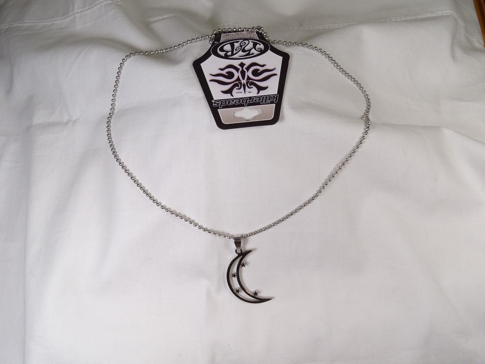 New Large Chrome Stainless Moon & Stars 25” Steel Ball Chain Unisex Necklace