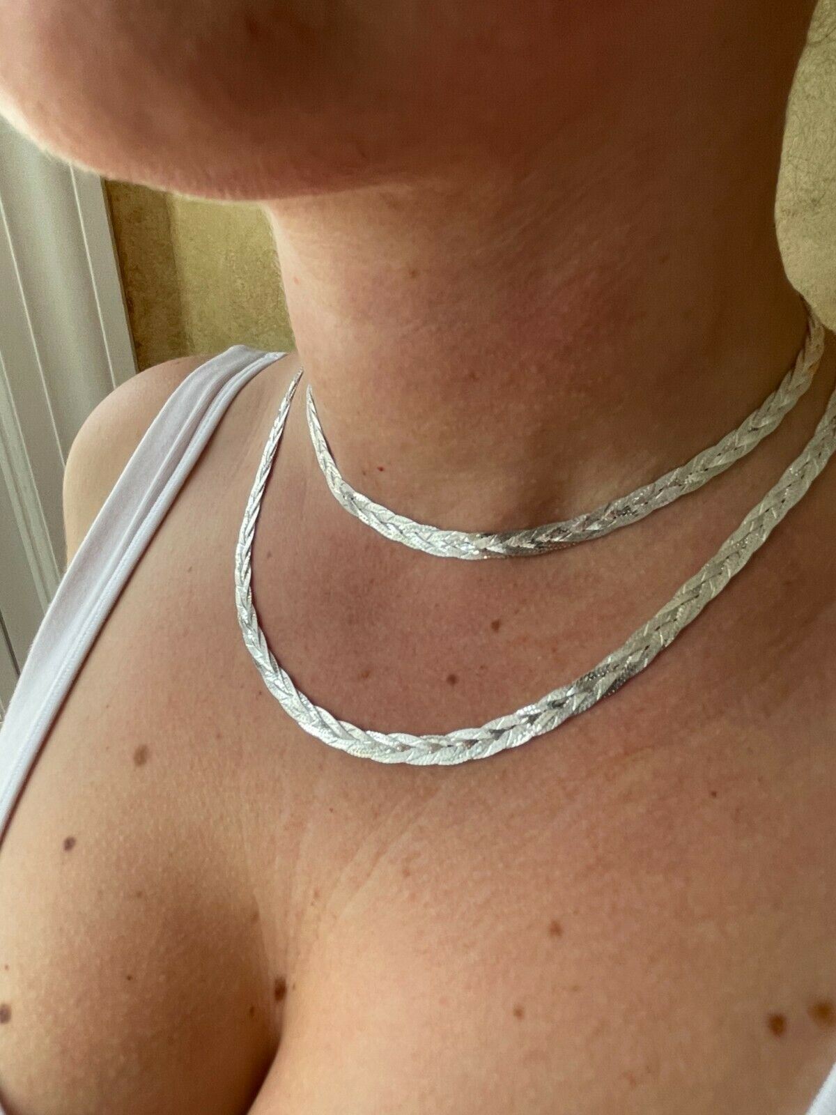 Ladies Solid 925 Sterling Silver Braided Herringbone Chain Necklace 6mm 14″-22″