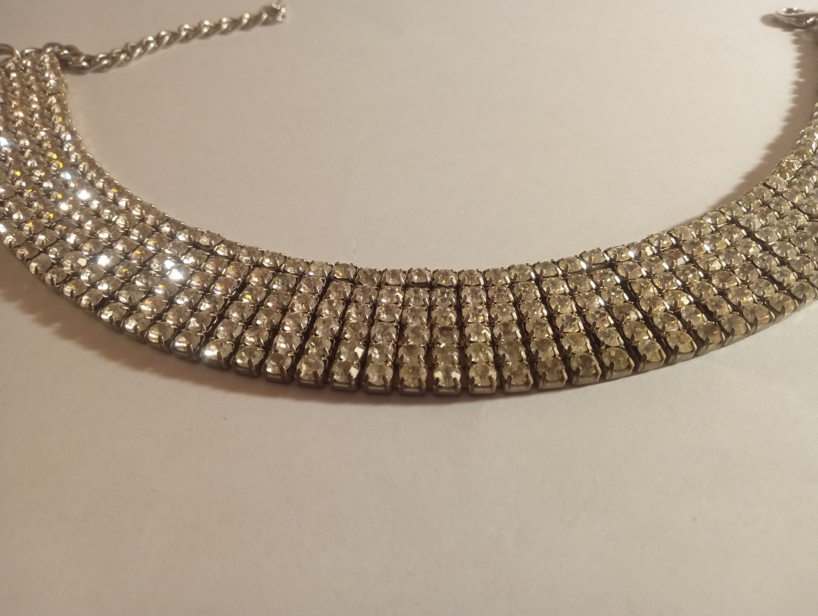 Silver Tone Multi Row Rhinestone Chocker Necklace 16 Inch