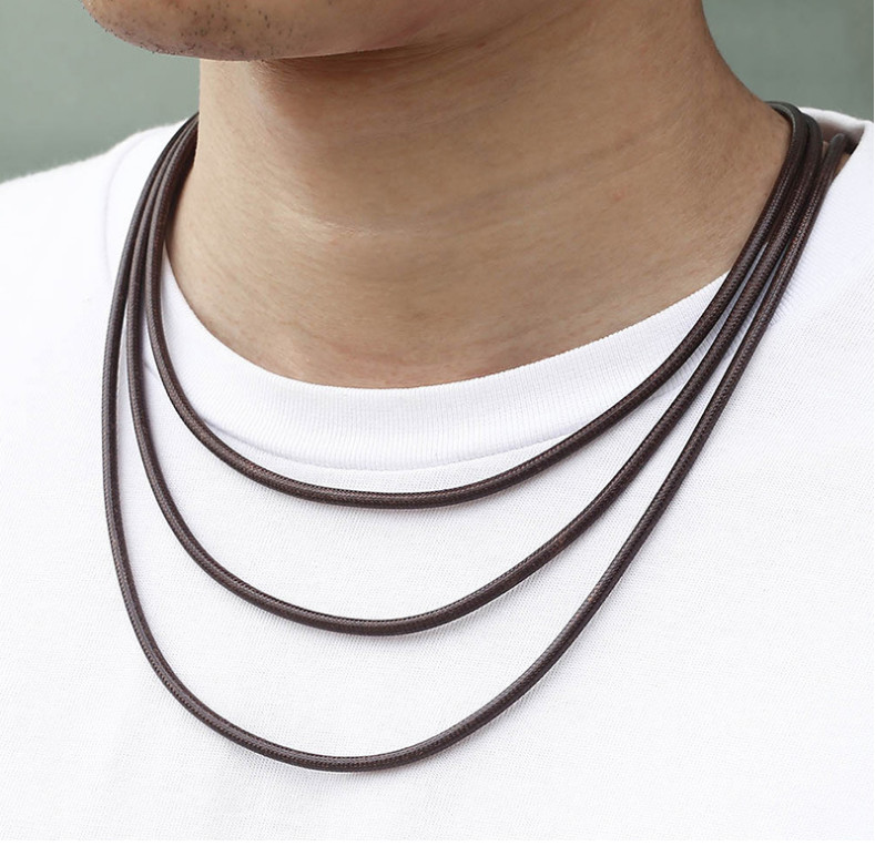 2mm Coffee Braided Leather Cord Stainless Steel Necklace Stain Chain 16-32″