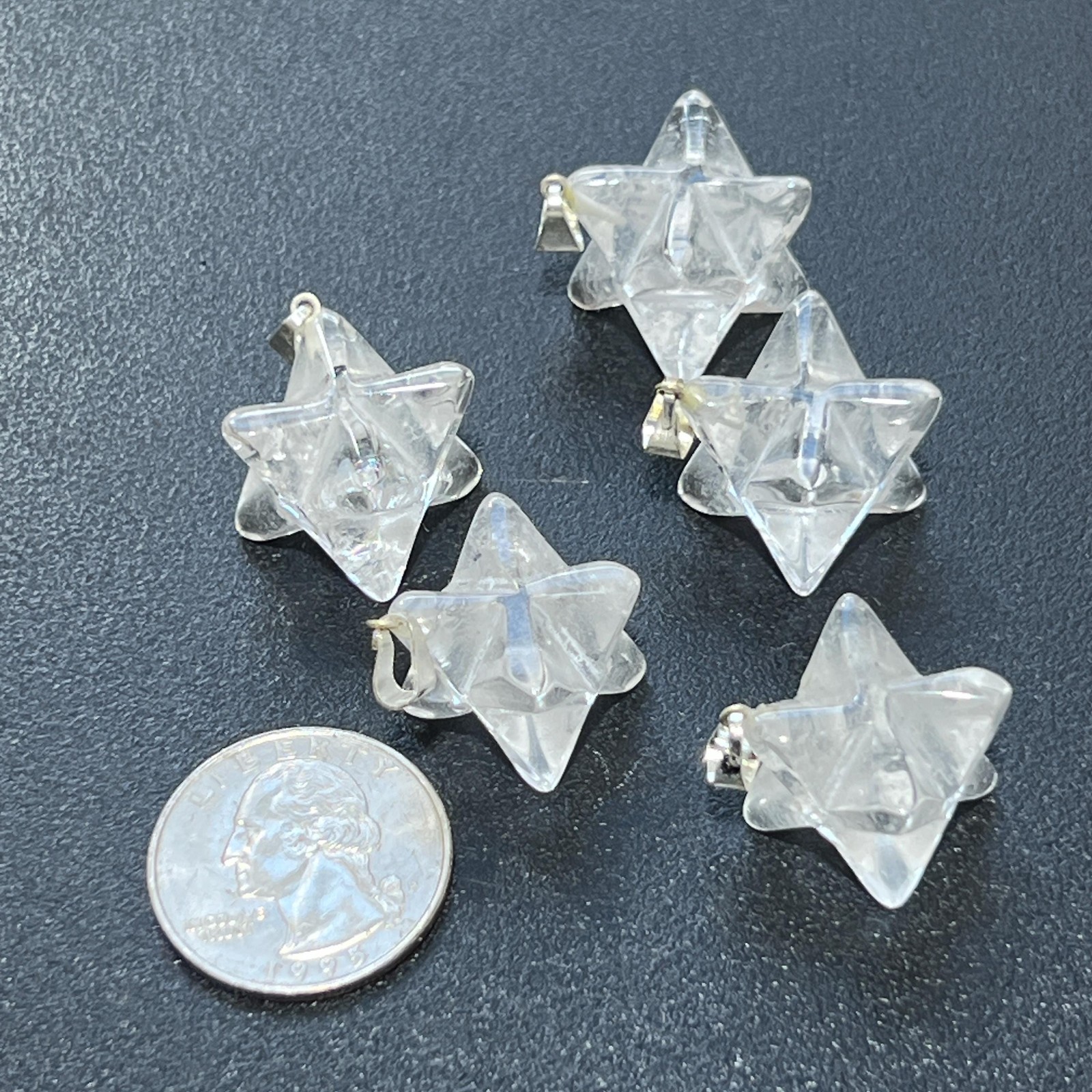 Quartz Crystal Merkaba Pendant (Silver Bail) Natural Mineral Jewelry Supply