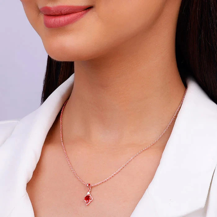 Handmade 18K Gold Plated Red Ruby Pendant – Elegant Jewelry for Women