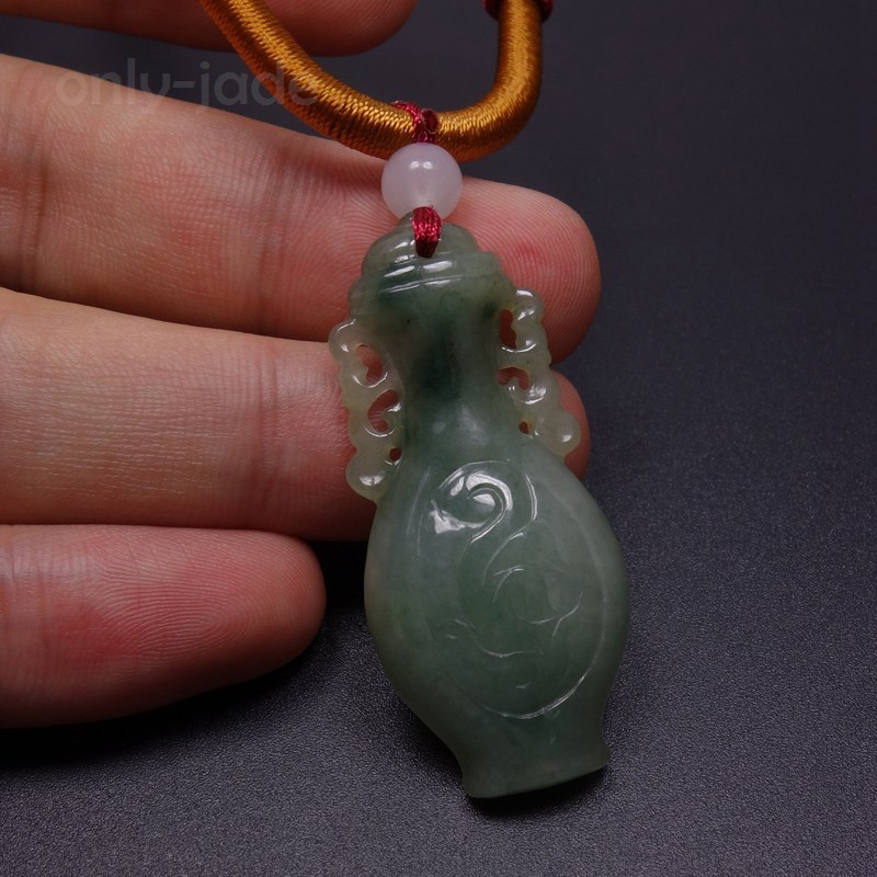 Certified Grade A 100% Natural Green Jadeite Jade Pendant Hand-carved Vase 11079