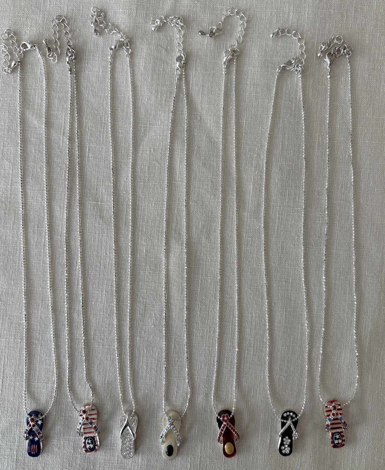 Silver Tone Rhinestone Flip Flop Necklaces Lot of 7 NEW in Lovely Gift Bags