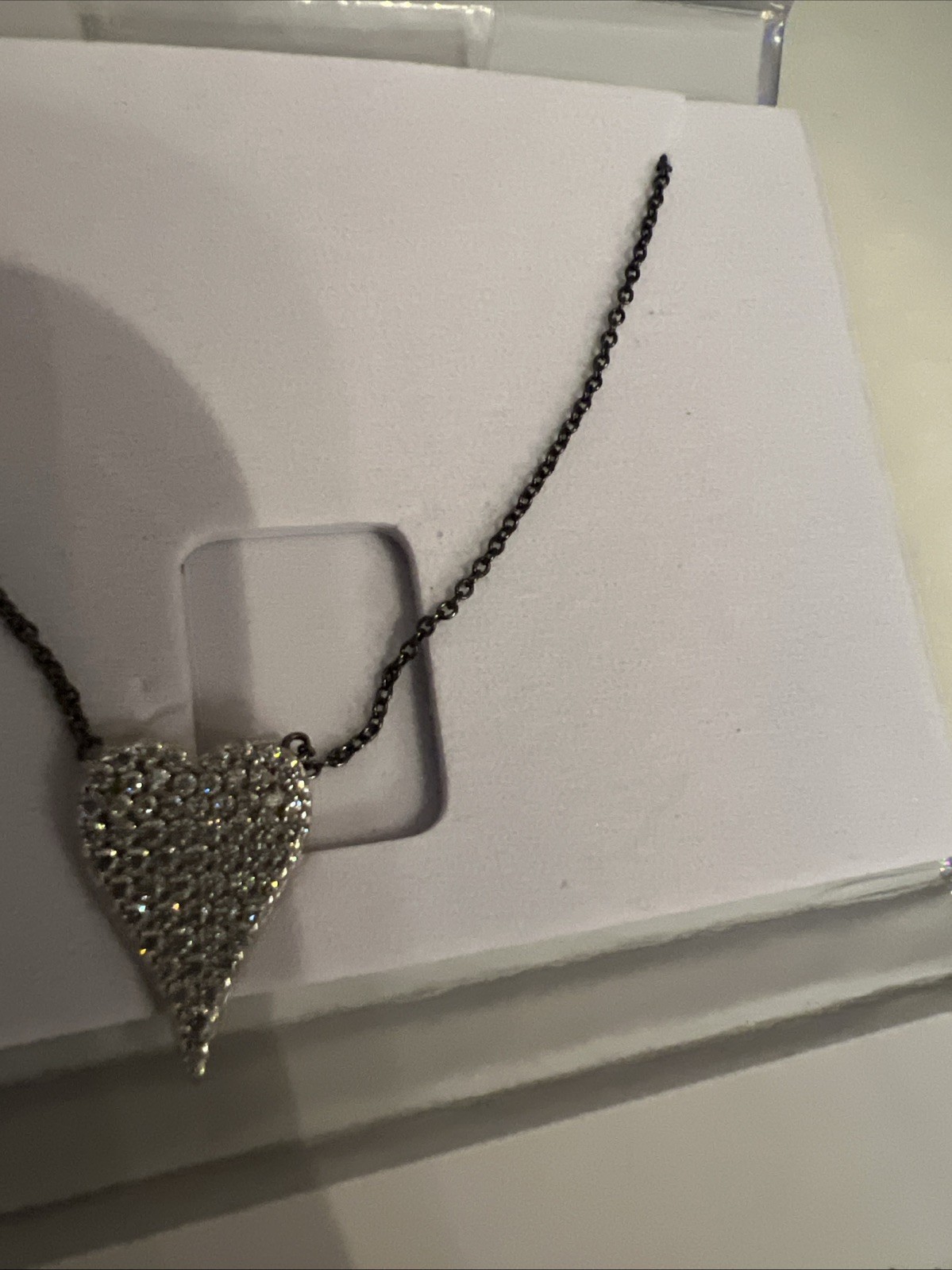 New Diamonique Jennifer Miller Pave Heart Necklace Sterling Silver 16” 4”