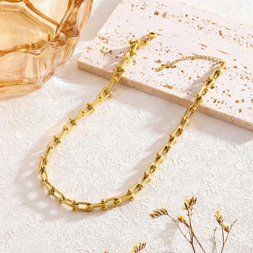 Fashion 18K Gold Thick Chain Necklace Bracelet Set Waterproof Jewelry for Women