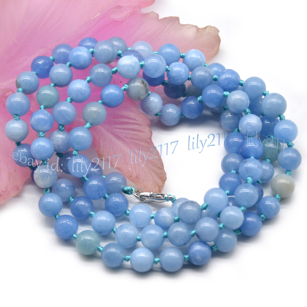8mm Natural Blue Aquamarine Gemstone Smooth Round Beads Necklace 16-56”