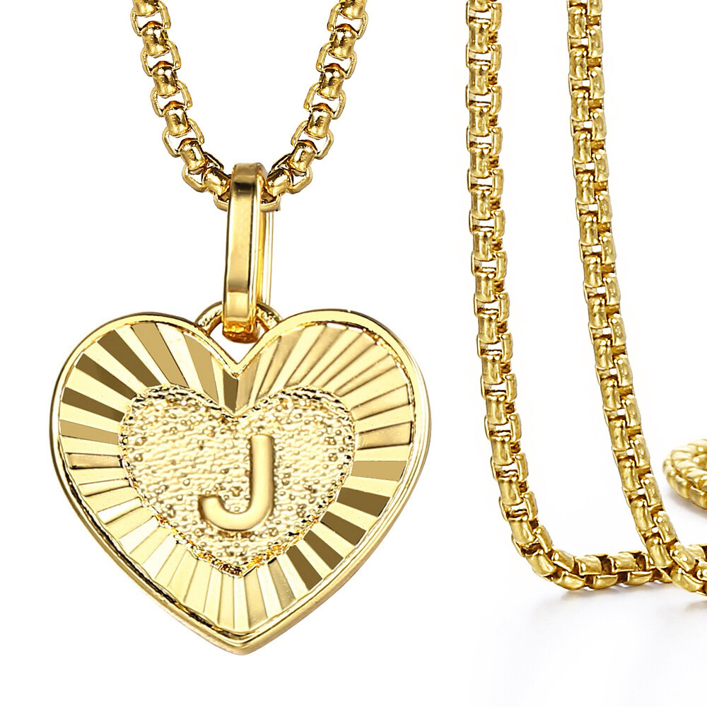 Womens Gold Filled Initial Necklace Heart Letter Pendant Stainless Steel Chain