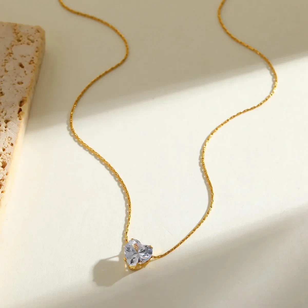 18K Gold Plated Crystal Heart Love Pendant Necklace for Women Waterproof