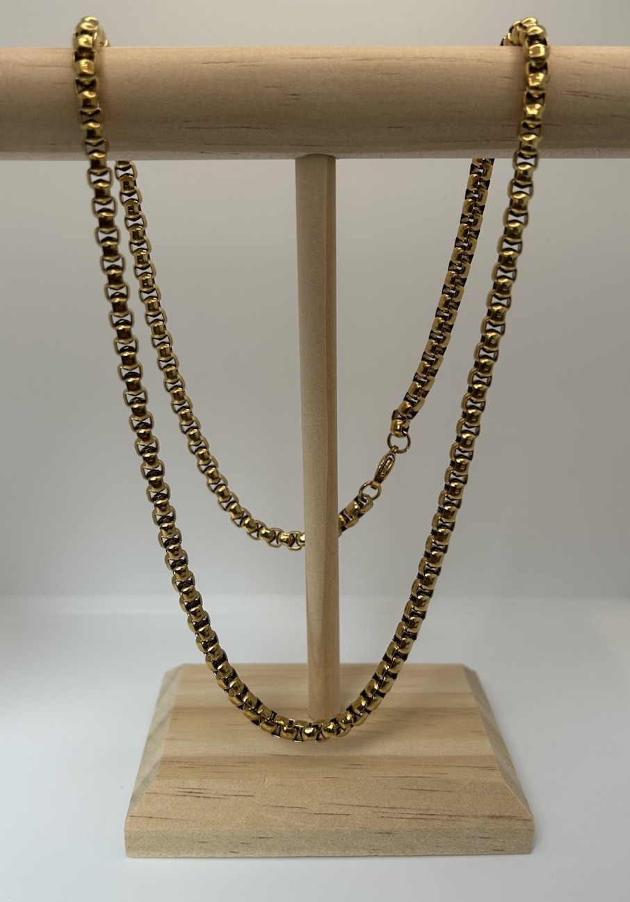 Premium 18K Layered 60cm (24’) Long Venetian Box Chain Necklace 4mm Wide Links