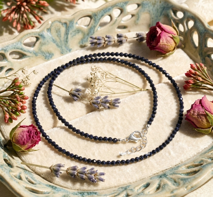 Genuine Blue Goldstone Choker Healing Spiritual Manifestation Crystal Women Gift