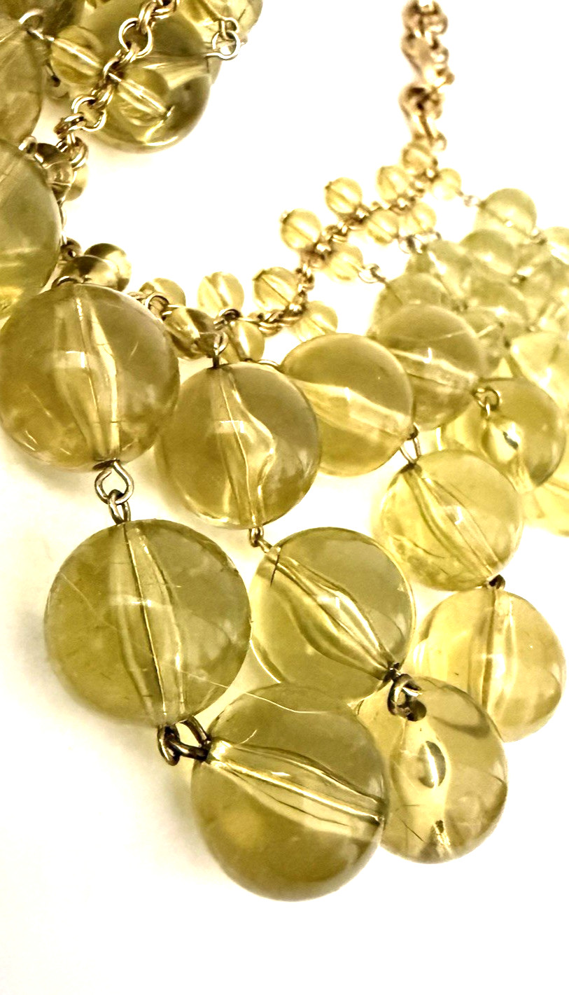 J. Crew 26″ Cascading Translucent Olive Green Beaded Bib Statement Necklace
