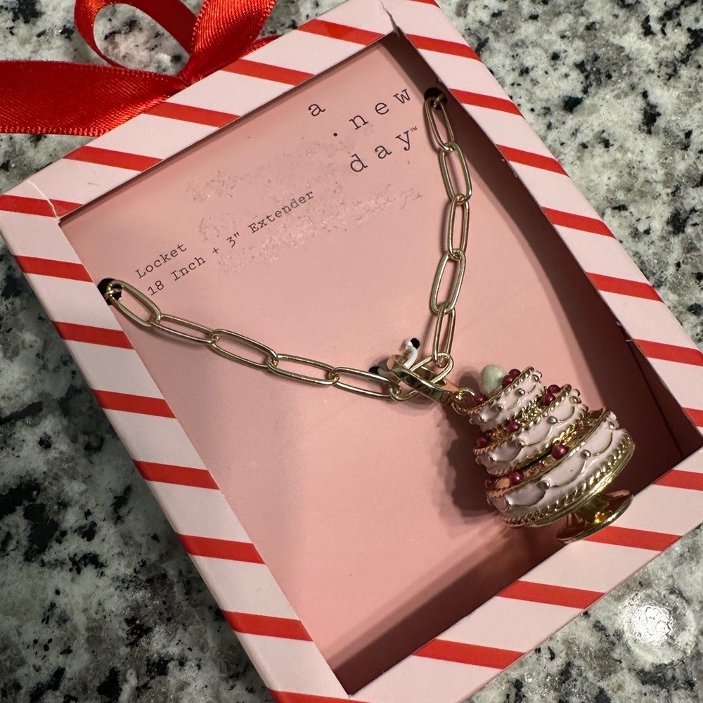 Gold and Pink Cake locket Pendant Necklace