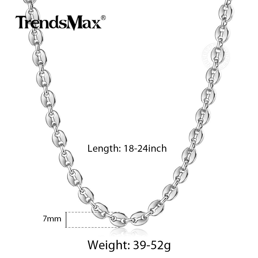 7mm 18-24″ Silver Stainless Steel Marina Link Necklace Jewelry for Unisex Chain