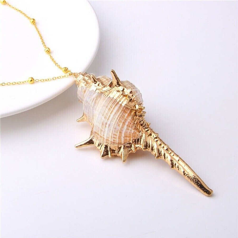 1PCS Natural Conch Seashell Necklace Mermaid Jewelry Beach Nautical Gold Gift US