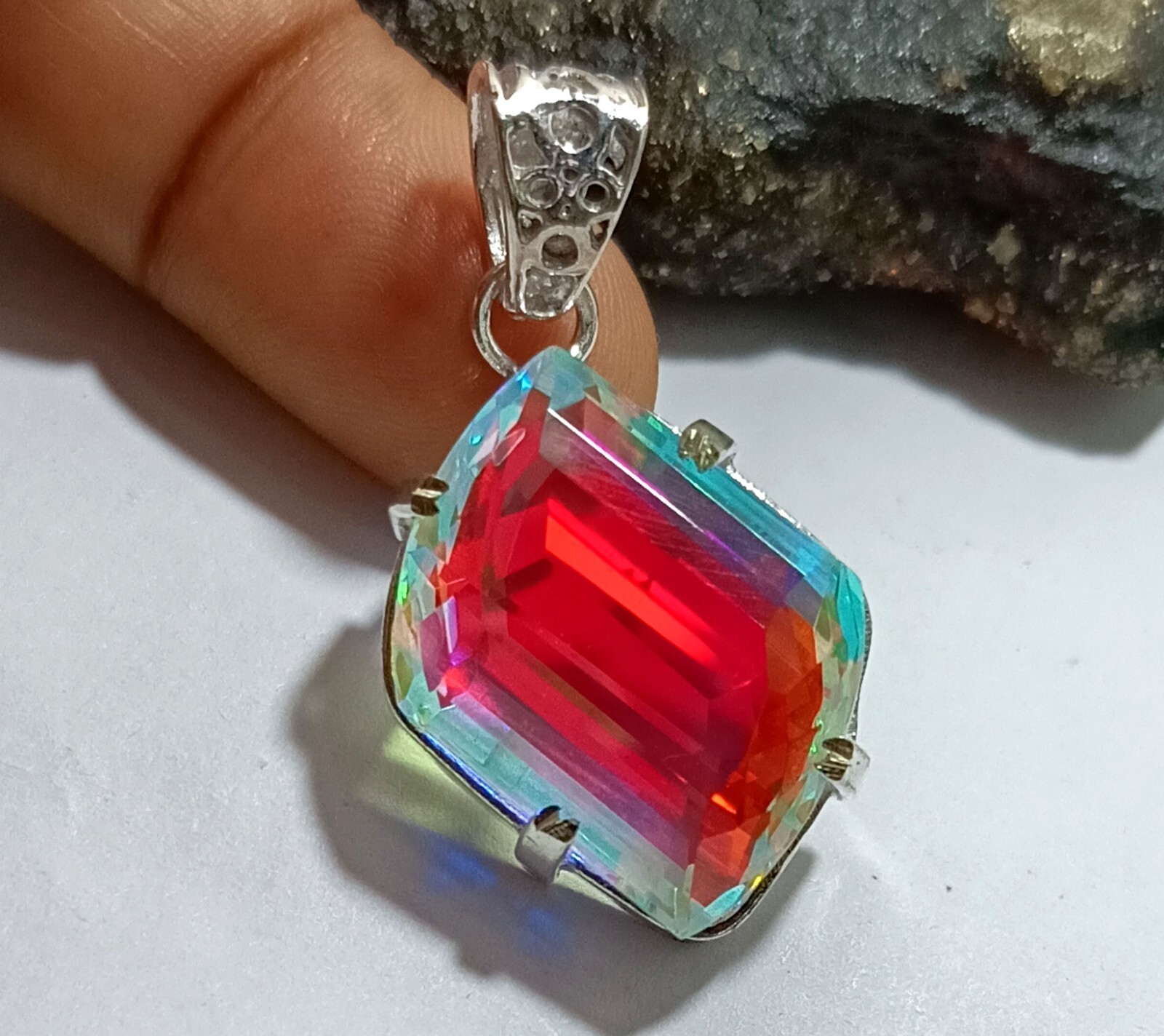 45.57 Ct EGL Certified Natural Mystic 925 Solid Silver Pendant Loose Gemstone