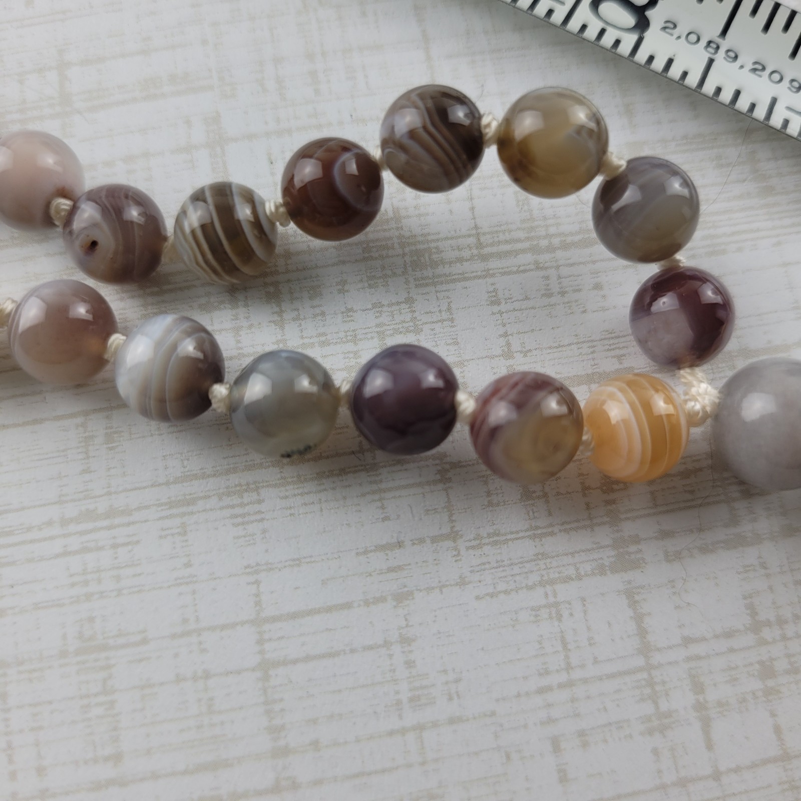 Agate Prayer Bead Necklace Hand Knotted Multi Color 38″