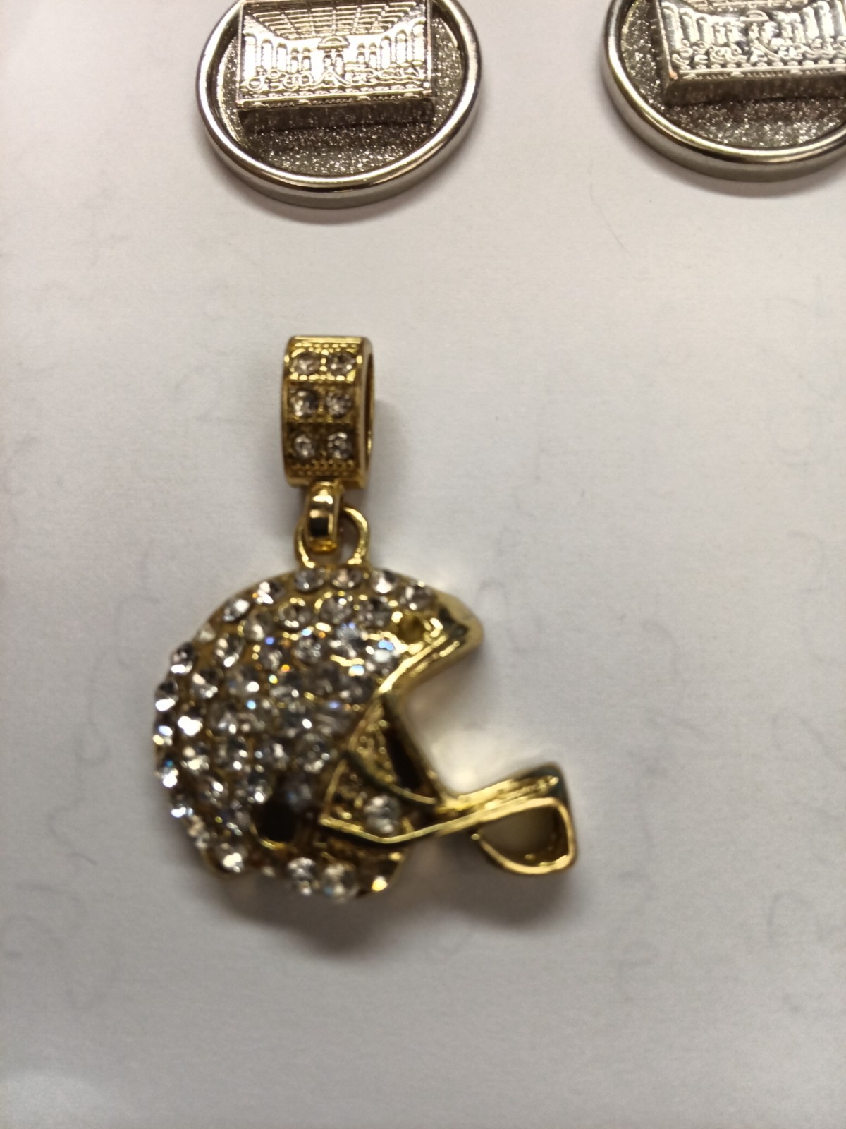 Mixed Gold & Silver Tone Pavé Clear Stone Charm Pendant Lot Of 7, Angels/Sports