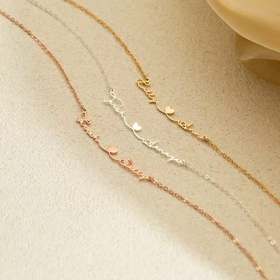 Personalized Custom Double Name Heart Necklace Jewelry Pendant Choker Chain Gift