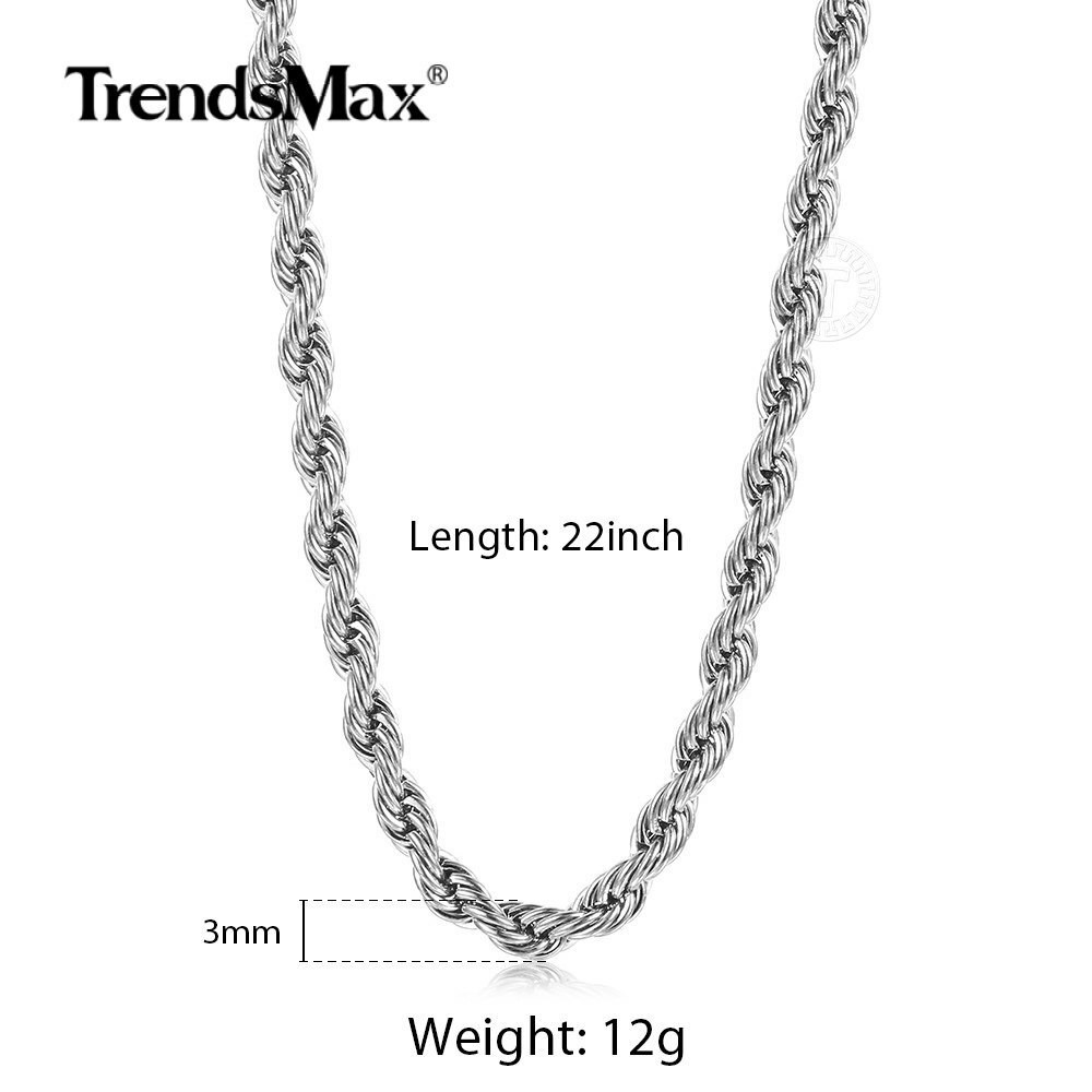 USA Stock 3/4/8mm 18-26″ Stainless Steel Twisted Rope Chain Necklace Choker