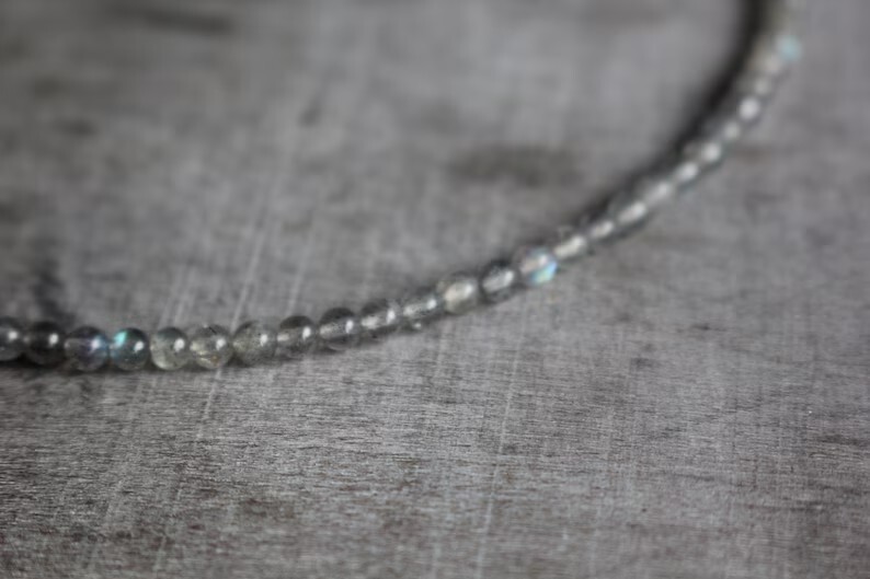 Labradorite 4mm Beaded Choker Healing Reiki Dainty Women Crystal Necklace Gifts