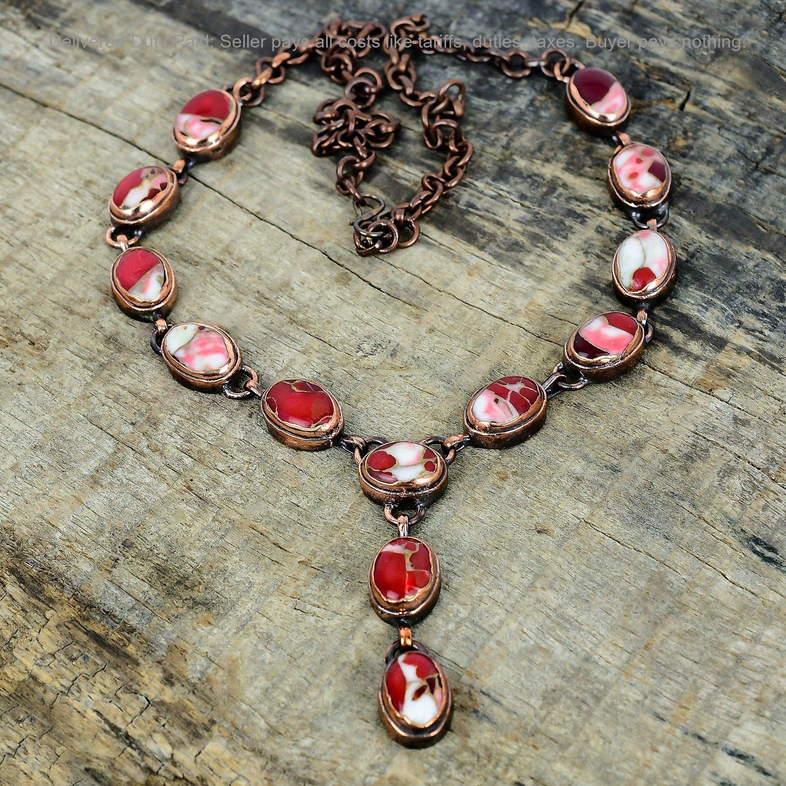 Oval Kingman Red Mohave Copper Turquoise Gemstone Copper Chain Necklace Jewelry