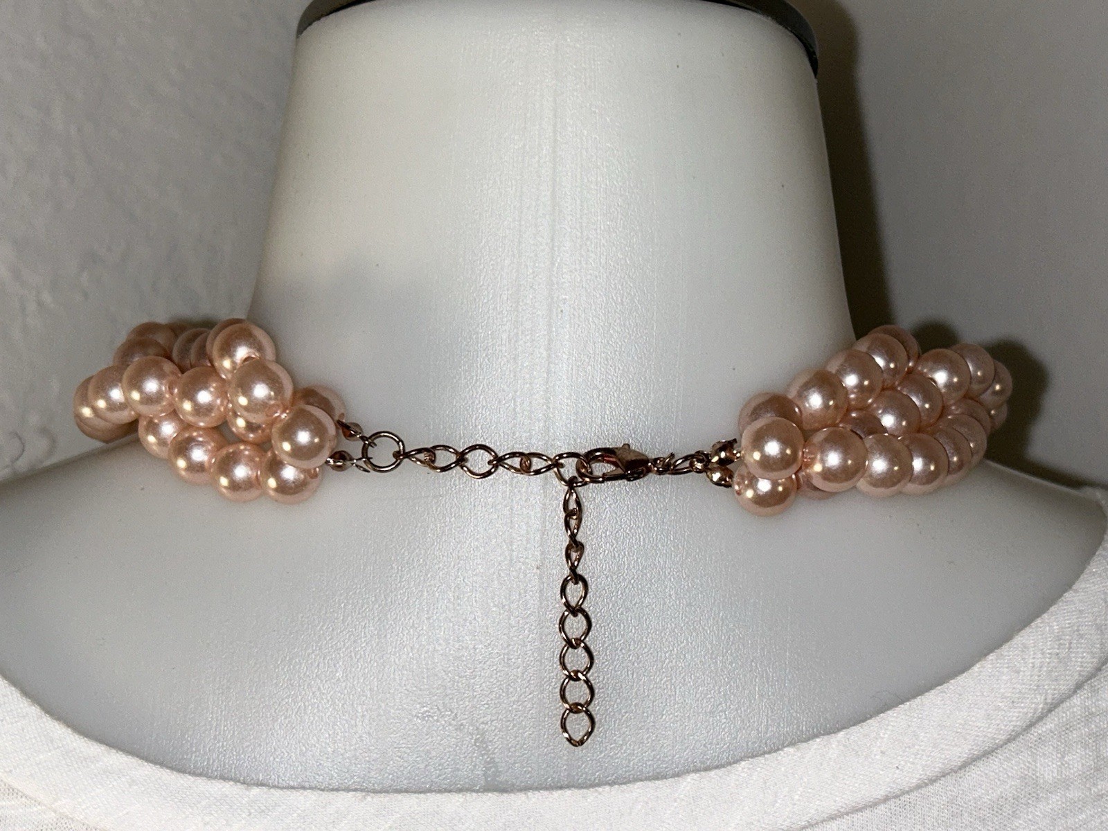 Light Pink Pearl Cluster Statement Necklace Multi Strand Chunky Twisted Choker