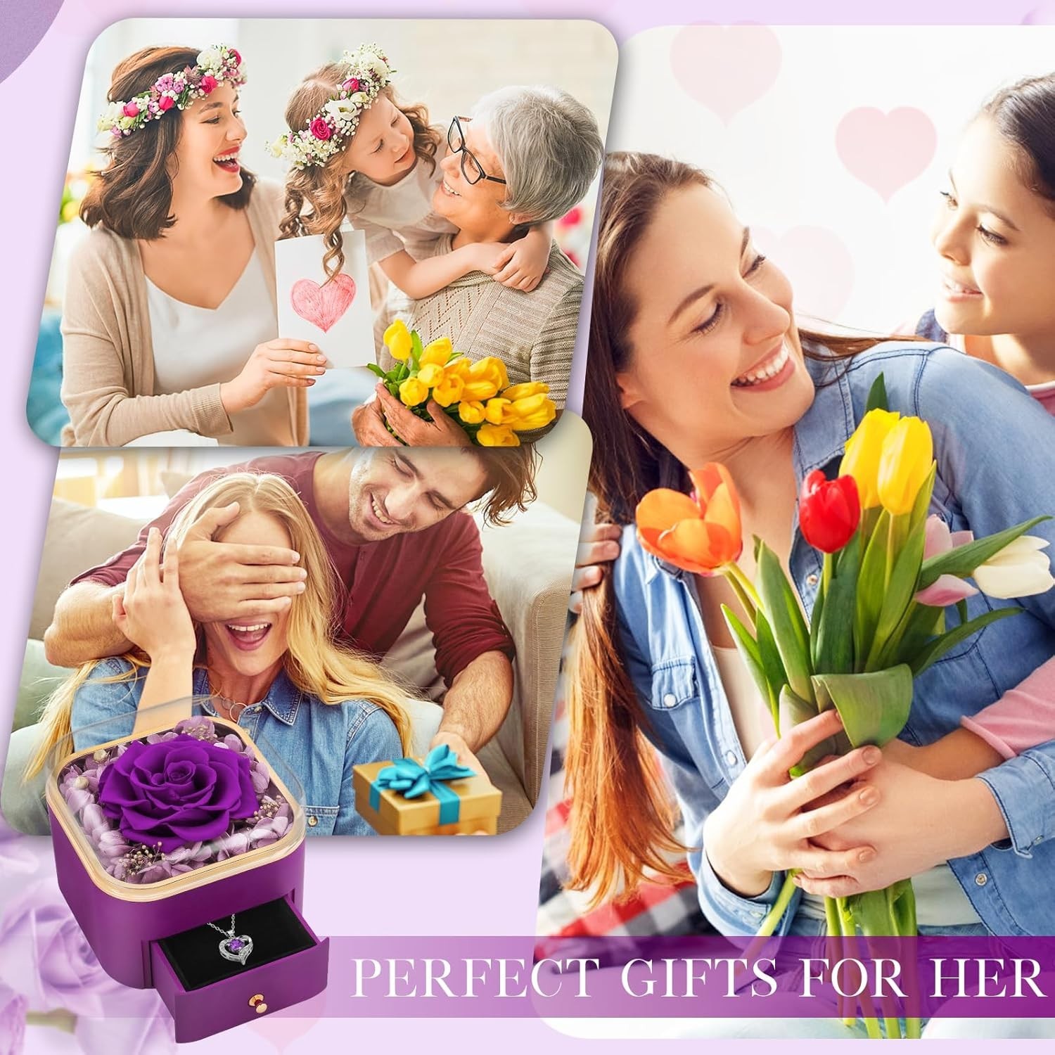 Preserved Real Purple Rose w/ Necklace – Eternal Valentine Birthday Gift for Her