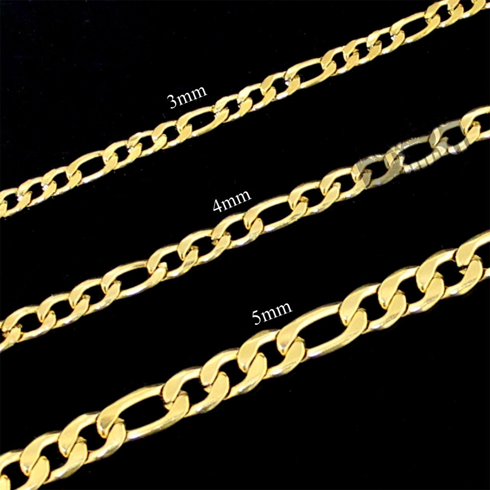 3/5/7/9mm Gold Plated Stainless Steel Figaro Chain Necklace Choker Fashion Link