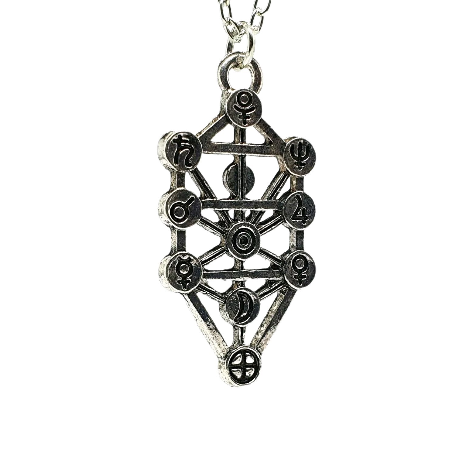 Tree of Life Kabbalah Pendant Necklace Geometric Silver Jewish Sefirot Jewellery