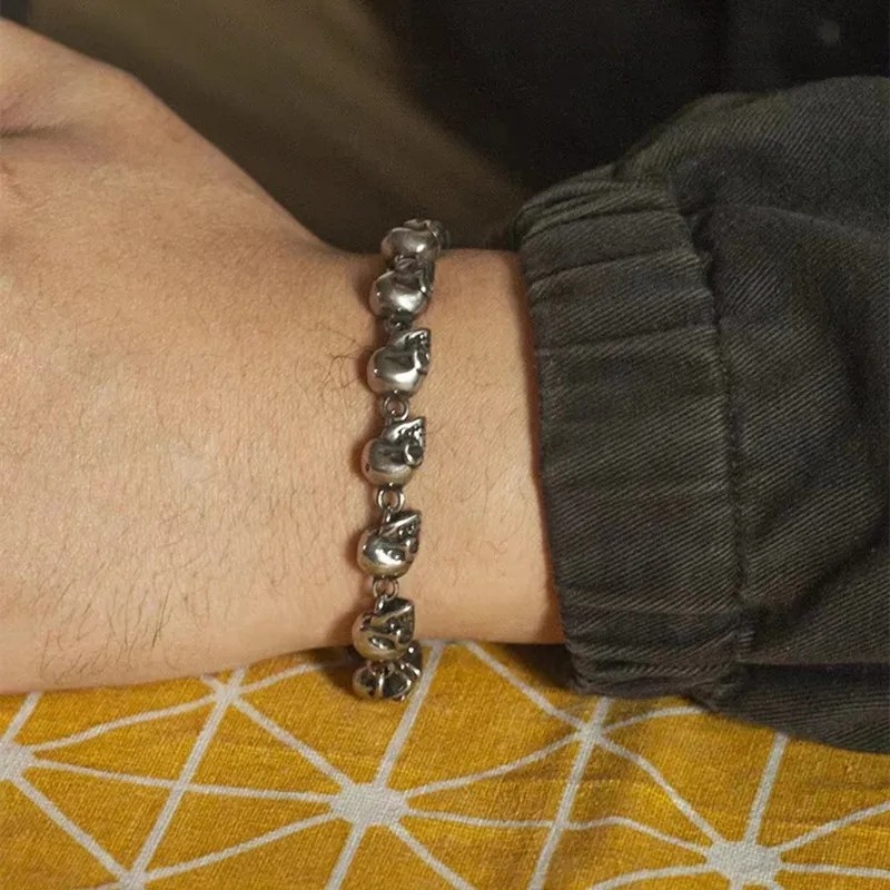 Skull Bracelet Men Gothic Punk Biker Chain Rock Hip Hop Halloween Jewelry