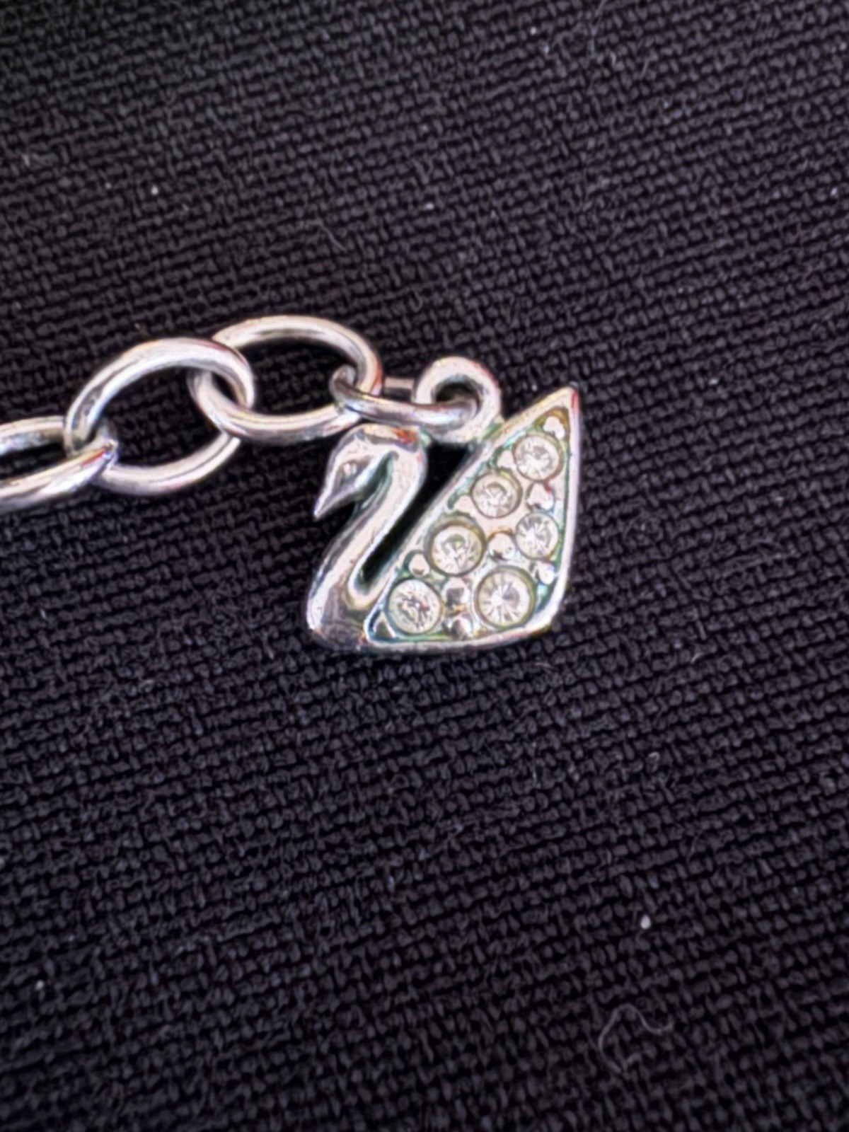 Swarovski Necklace Rhodium Finish With Swan Logo